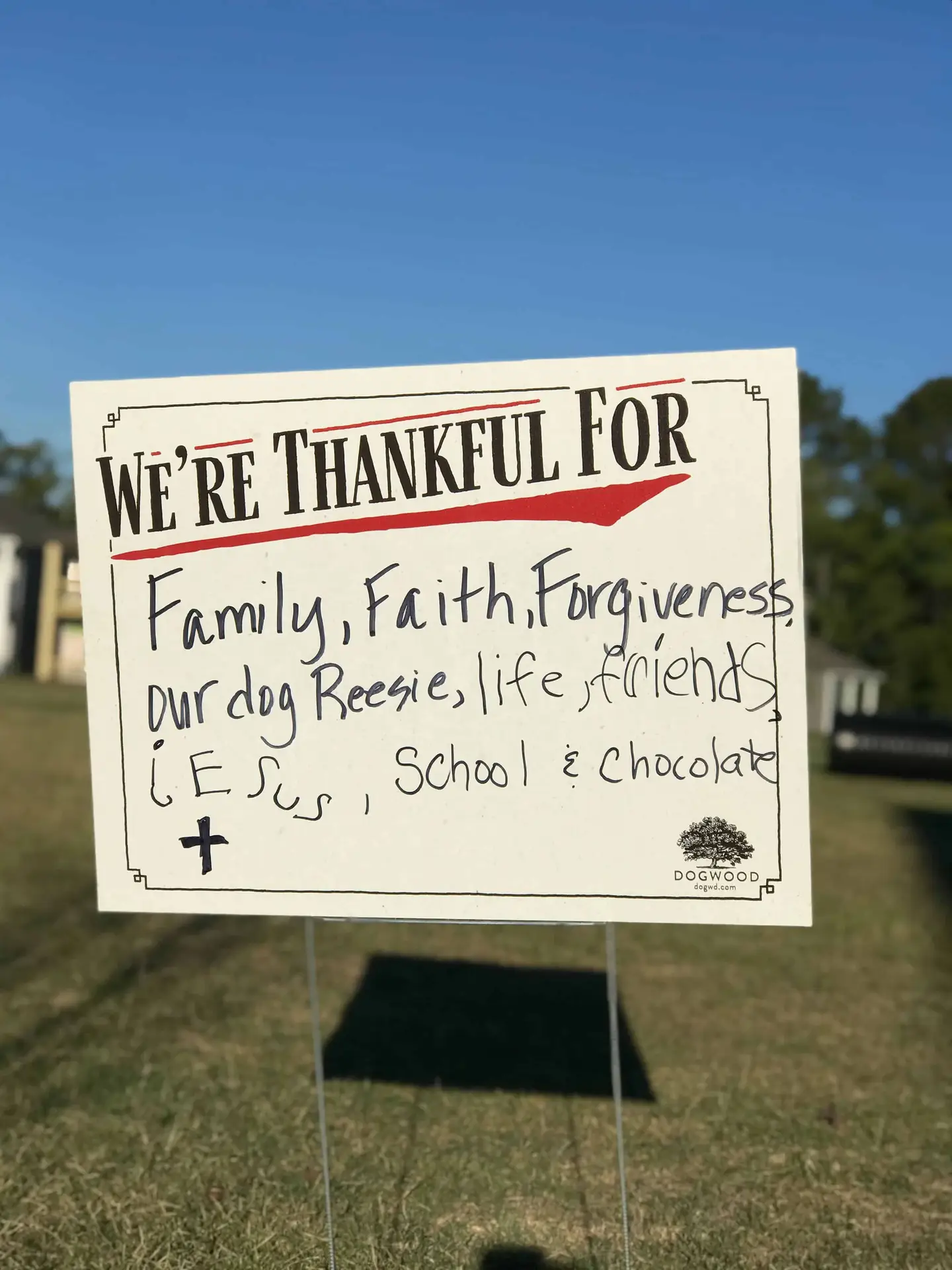 "We're Grateful For..." sign