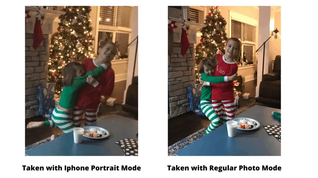 two kids in front of Christmas tree