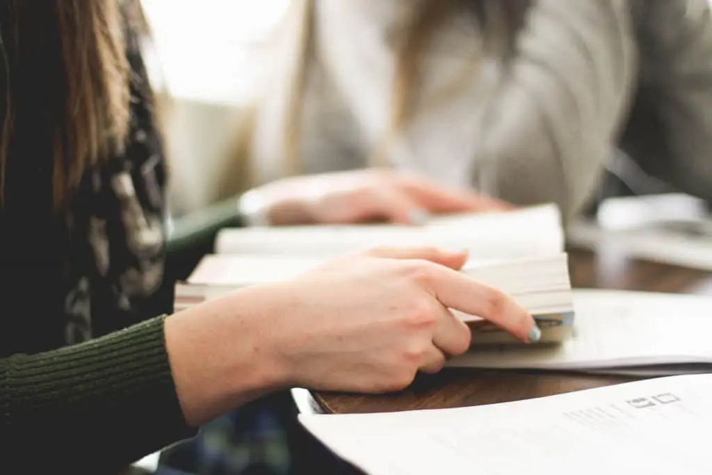 closeup of woman reading book